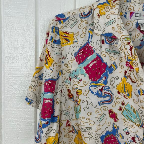 Chaus Women Vintage Short Sleeve Button Top Blouse Colorful Preppy Size Small - Picture 3 of 6